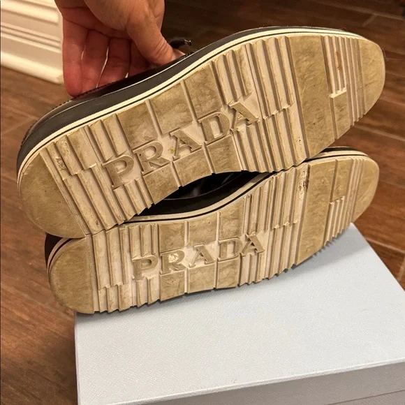 Prada Black and White Leather Platform Loafers size 37.5 - Picture 7 of 8